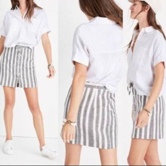 Madewell Lace-up Striped Linen Blend Skirt - Picture 1 of 5